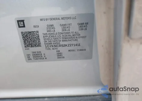 2019 Cadillac Xt5 Luxury z USA, uszkodzony, nr VIN 1GYKNCRS2KZ271411